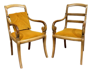 Cherrywood Armchairs with Scrolled Backs, 1960s, Set of 2
