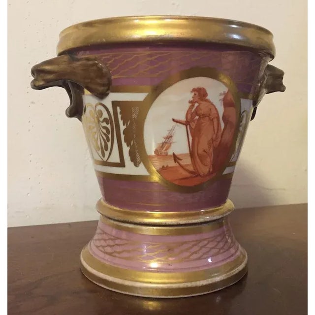 Coalport Porcelain 1800s English Coalport Porcelain Cachepot and Stand with Dolphin Mask Handles For Sale - Image 4 of 11