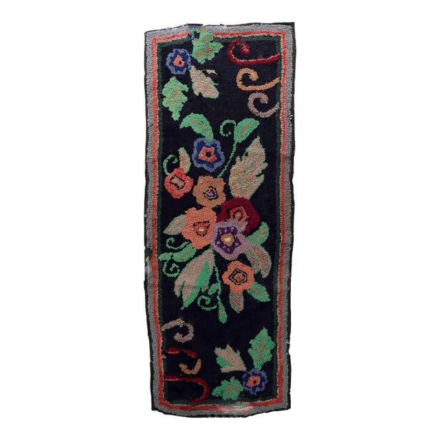 1900s Handmade Antique American Hooked Rug 2.1' X 5.5' For Sale