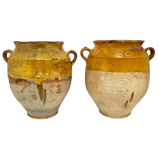 Late 19th Century 19th-Century Southern French Yellow-Glazed Terracotta Confit Pots - Pair For Sale - Image 5 of 15