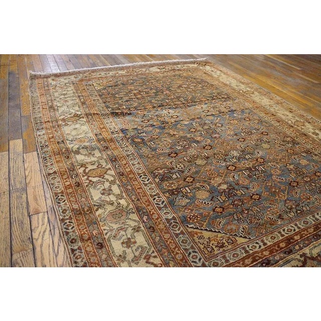 Tribal Classic Sky Blue Background With Ivory Border Geometric Floral Desing Century Persian Malayer Rug For Sale - Image 3 of 7