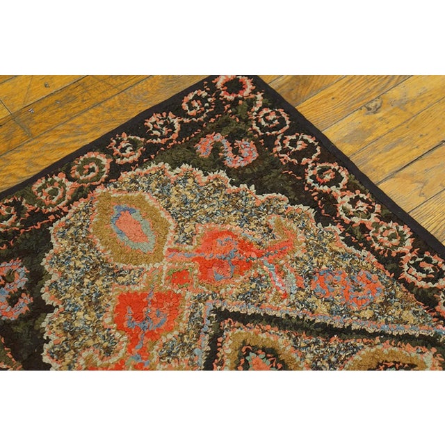 American Beautiful Brown Ground Color With a Cross in a Diamond -Geometric Pattern American Hooked Rug For Sale - Image 3 of 5