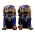 Pair of Vintage Chinese Cloisonné Foo Dogs / Guardian Lions in Cobalt Blue With Silver-Tone Brass For Sale