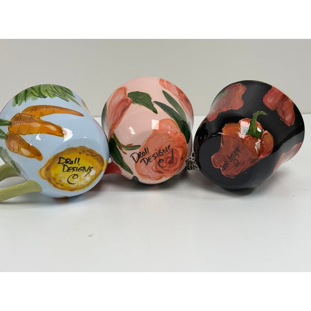 Vintage Droll Designs Hand Painted Ceramic Teacups - Set of 3 For Sale - Image 12 of 14