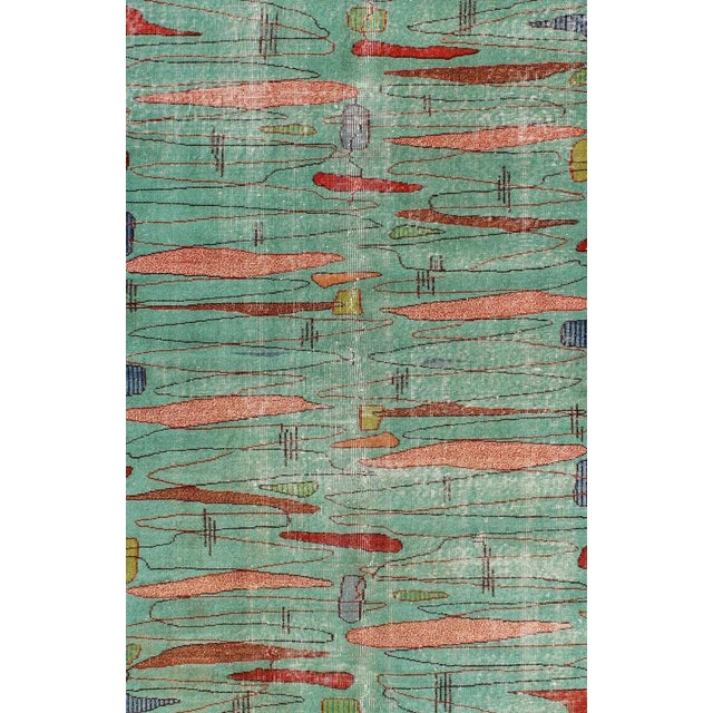 Mid-Century Modern Vintage Rug in Abstract Modern Design in Light Teal Background by Keivan Woven Arts For Sale - Image 3 of 9