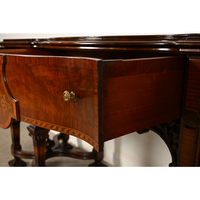 Wood Antique Victorian Renaissance Revival Carved Mahogany Inlaid Marquetry Sideboard by Rockford Furniture, Circa 1920s For Sale - Image 7 of 18