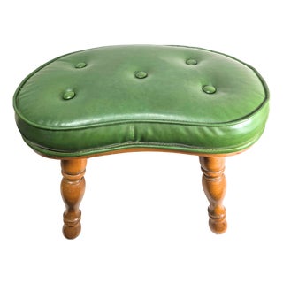 Mid-Century Green Vinyl Kidney-Shaped Footstool Ottoman, C. 1950s–60s For Sale