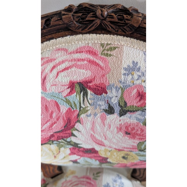 Vintage Louis XVI Style French Arm Chair Restyled/Restored- Vintage Cabbage Roses Floral Batkcloth Upholstery Fabric For Sale In Cincinnati - Image 6 of 12