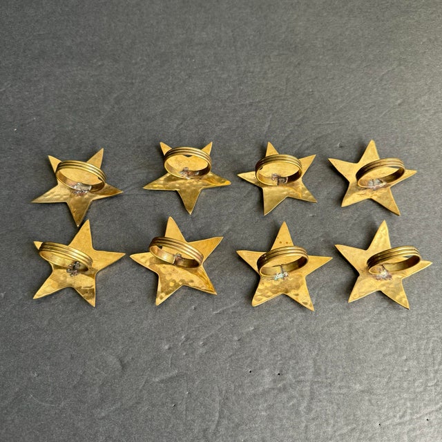 Brass Vintage Brass Star Napkin Ring Holder Set of 8 Holiday Entertaining For Sale - Image 8 of 10