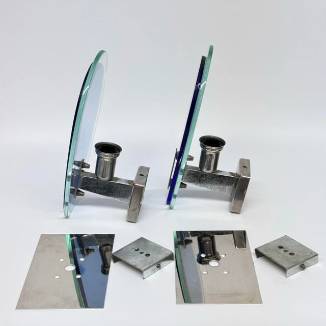 Italian 1970s Italian Blue Glass and Nickel Sconce Pair by Veca For Sale - Image 3 of 10