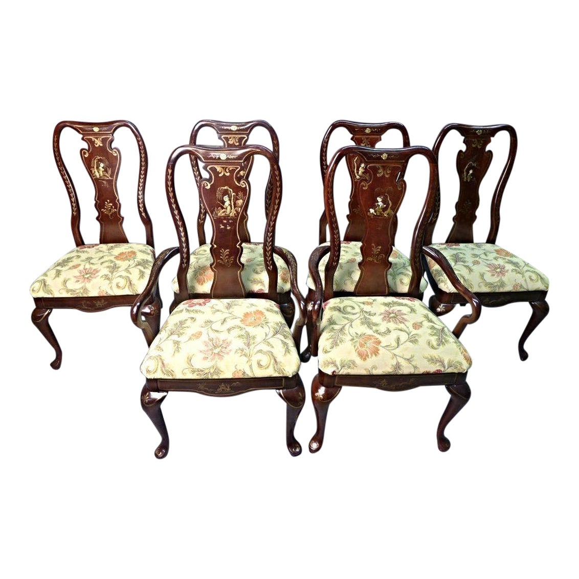 Queen Anne Style Dining Chairs Set of 6 Chairish