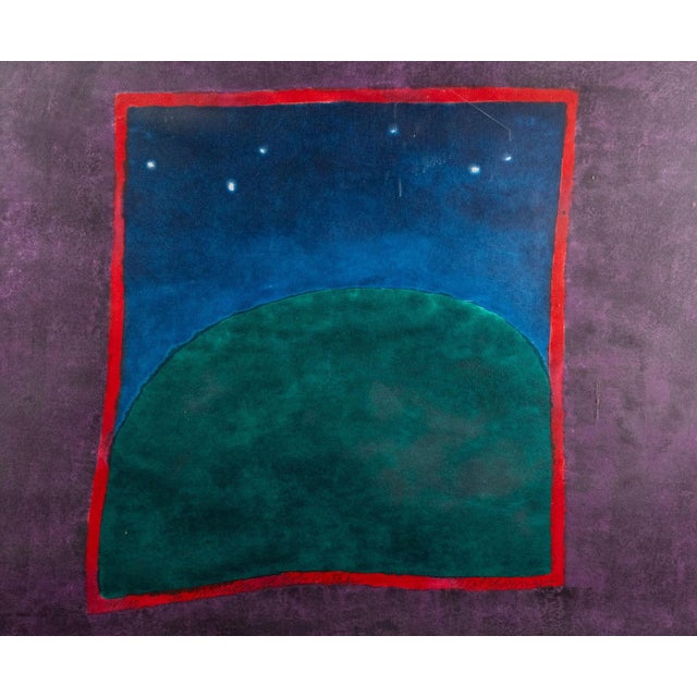 A Carol Summers (American, 1925-2016) woodcut print titled 'In Memory of Bob Kutak' depicting a grassy hillside under a...