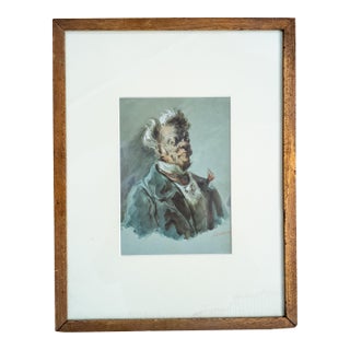 19th Century French Watercolor Portrait of a Society Gentleman by Alexandre Dupendant For Sale