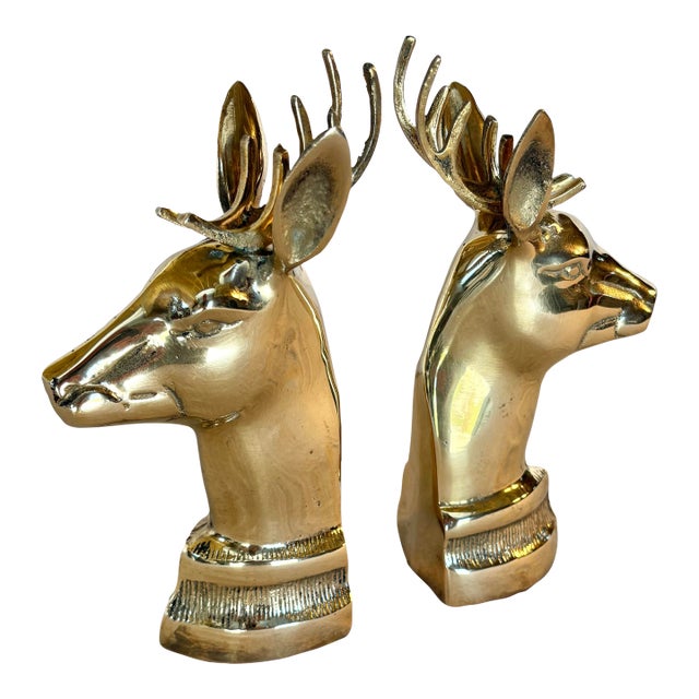 Mid 20th Century Jack Housman Brass Stag Deer Bookends - A Pair For Sale