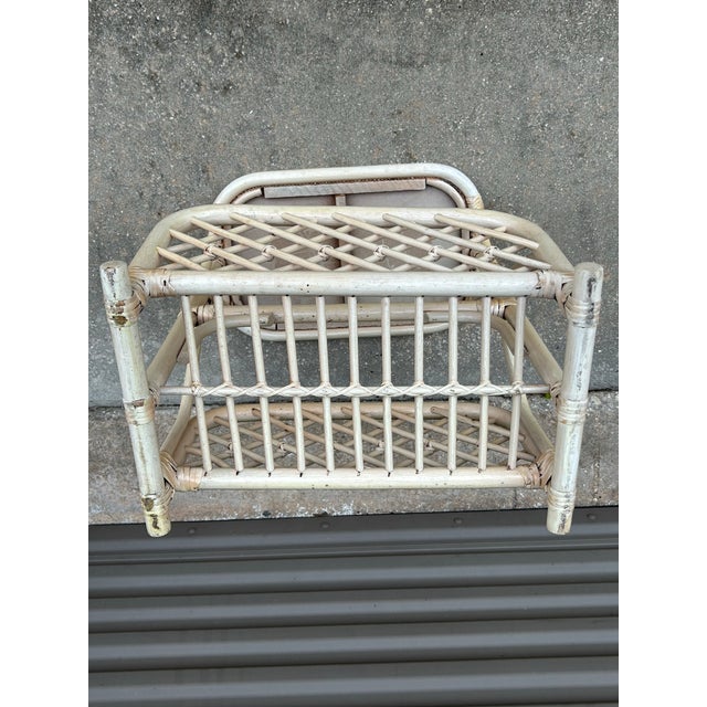 Wood 1980s Vintage Rattan Magazine Holder Table For Sale - Image 7 of 12