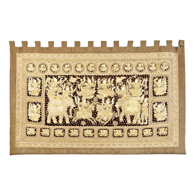 Large Vintage Indian Needlework Wall Hanging, 1970 For Sale