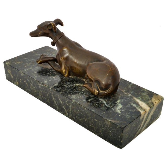 Bronze Antique French Animalier Bronze Marble Greyhound Sculpture Desk Paperweight 1900 For Sale - Image 8 of 12