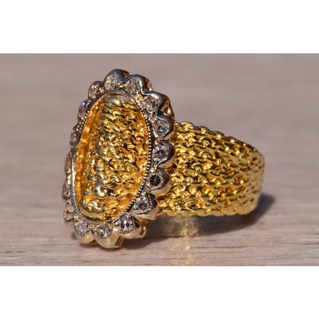 Mid 20th Century The Flagg Ave: Vintage Two Tone Textured Buckle Ring with Natural Diamonds For Sale - Image 5 of 11