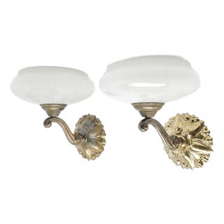 Vintage Brass and Glass Sconces, 1930s, Set of 2 For Sale