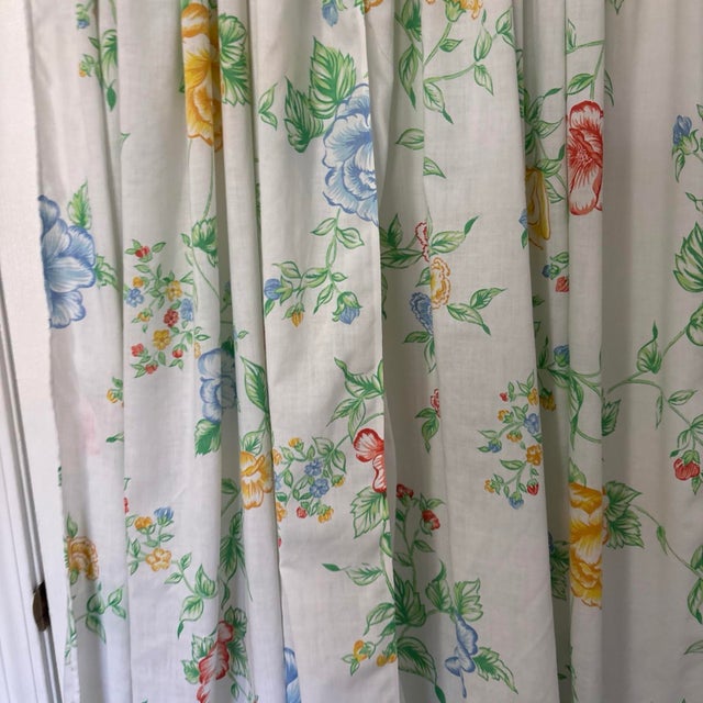 2020s Blue Floral Curtains Set 50 Wide X 96 Long Handmade For Sale - Image 5 of 11