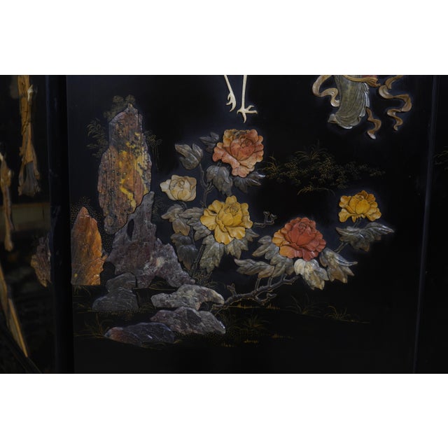 Chinese Lacquer Ebonized 6 Panel Screen Divider For Sale - Image 11 of 17