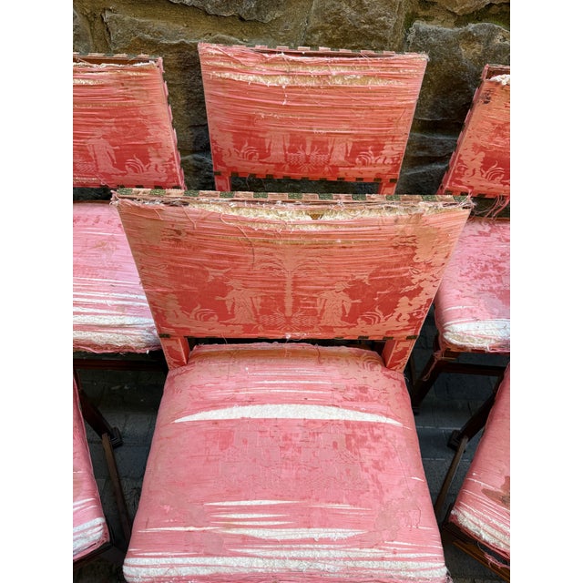 Late 19th Century Late 19th Century Set of Six Romantic Italian Dining Chairs in Soft Pink Upholstery For Sale - Image 5 of 5