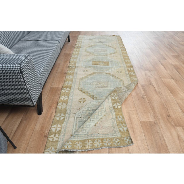 1970s Vintage Handmade Wool Cotton Turkish Beige Runner Rug For Sale - Image 10 of 11