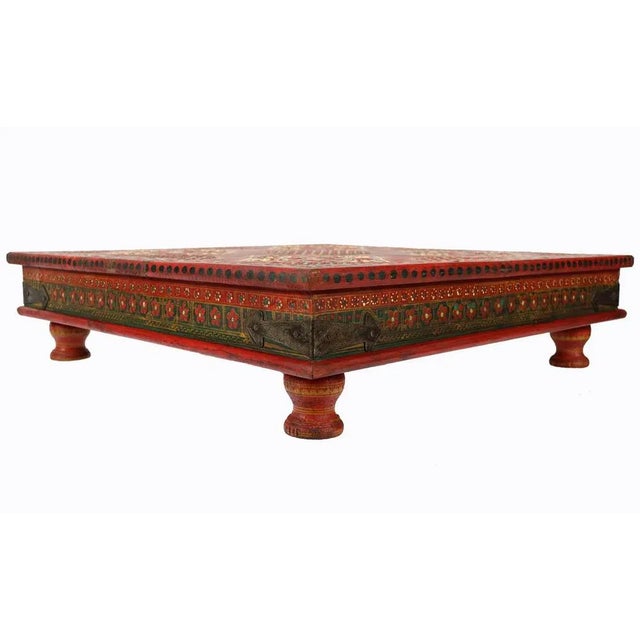 1970s Vintage Hand-Painted Low Coffee Table, Afghanistan, 1970s For Sale - Image 5 of 12