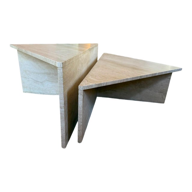 Vintage Two Part Travertine Modular Coffee Table Attributed to Up & Up, Circa 1970s For Sale