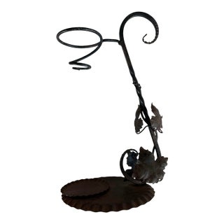 Vintage Original Patina Decanter Holder With Leaves For Sale