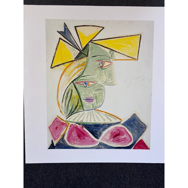Picasso Bust of a Woman With a Yellow Hat and a Blue Ribbon (Marie-Thérèse) Published Lithograph Reproduction Print For Sale In Boston - Image 6 of 8