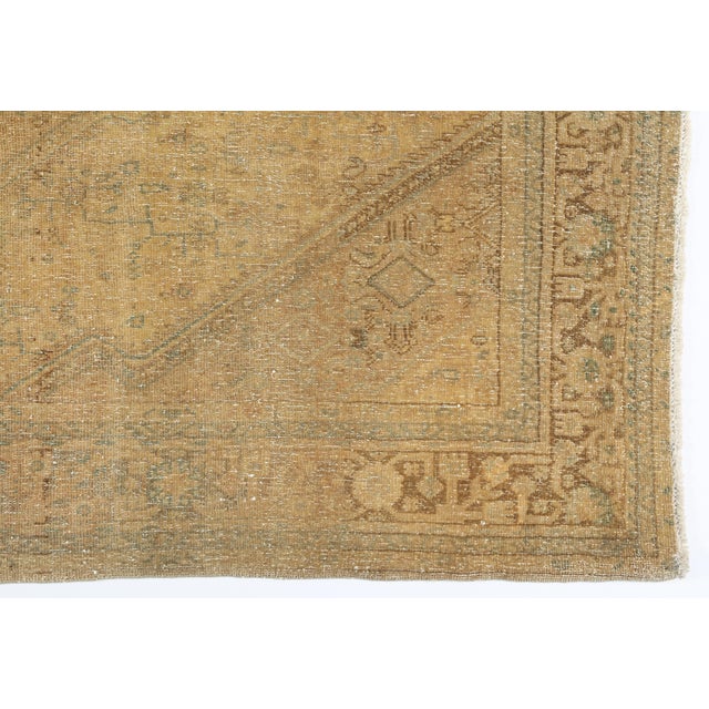 Mid 20th Century Antique Style Tribal Rug in Rare Monochrome Palette - Vintage Tribal Rug in Rare Golden Olive Tones - 3' 4'' X 5' For Sale - Image 5 of 14