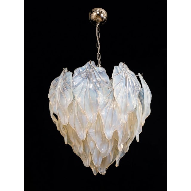 Vintage Opal Leaf Chandelier in Murano Opal Glass, 1980 For Sale - Image 4 of 13
