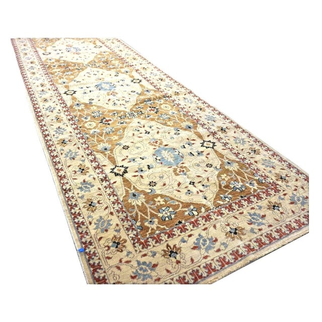 Early 21st Century 21st Century Afghan Sultanabad Wool 5x18 Tan, Blue & Ivory Handmade Gallery Rug #1143691 For Sale - Image 5 of 8