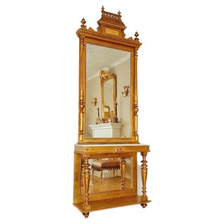 Victorian Console Table with Mirror in Gilt Wood and Marble, 1880s For Sale