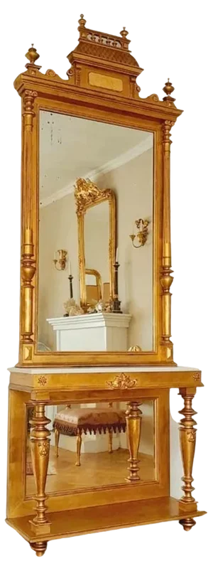 Victorian Console Table with Mirror in Gilt Wood and Marble, 1880s