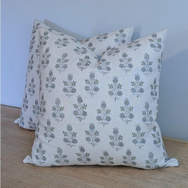 Blue Gp & J Baker Poppy Sprig Pillows in Aqua With Les Touches For Sale - Image 8 of 9