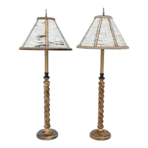 Giltwood Barley Twist Candlestick Buffet Lamps by John-Richard - a Pair