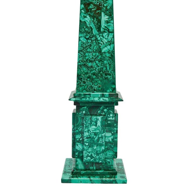 Mid-Century Modern Mid Century Pair of Neoclassical Style Malachite Obelisks Tall For Sale - Image 3 of 4