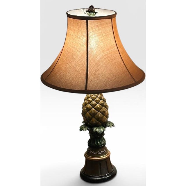 Late 20th Century Vintage Hollywood Regency Painted Composition Pineapple Lamps - A Pair For Sale - Image 5 of 17