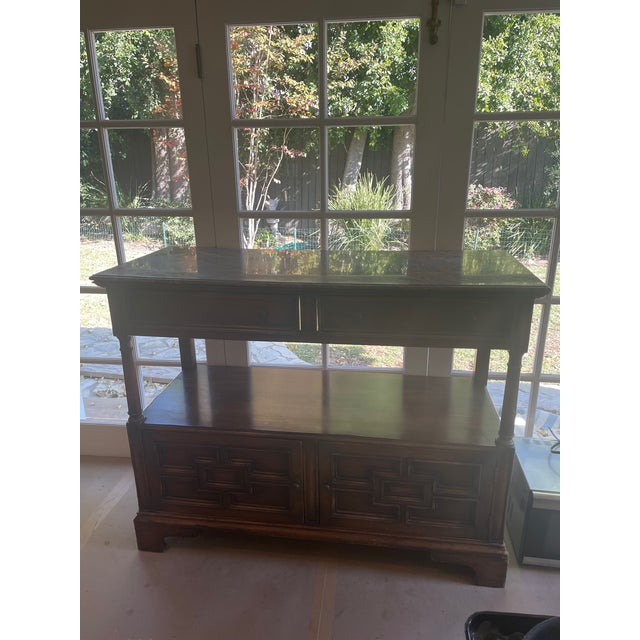 1990s Walnut Wood Dining Buffet With Marble Top For Sale - Image 4 of 6
