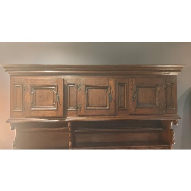 Wood 18th-Century Swiss Alpine Two-Piece Oak Hutch — Hand-Crafted by Artisan Farmers, Winter Workshop Piece For Sale - Image 7 of 16