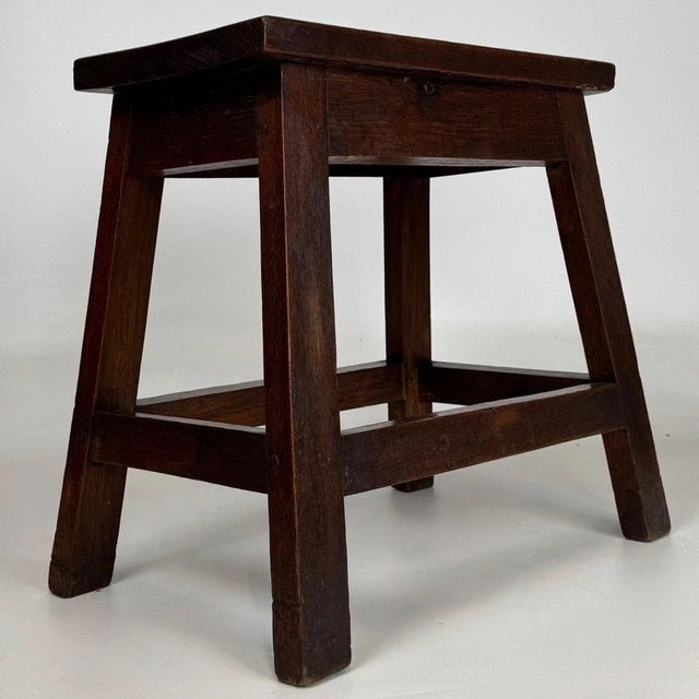 2000 - 2009 Vintage English Carved Joined Oak Stool, 1941 For Sale - Image 5 of 11