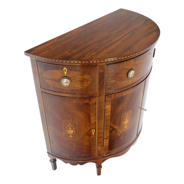 Demilune Very Fine Inlaid Console Server Cabinet Porcelain Plaque Pulls Dresser For Sale