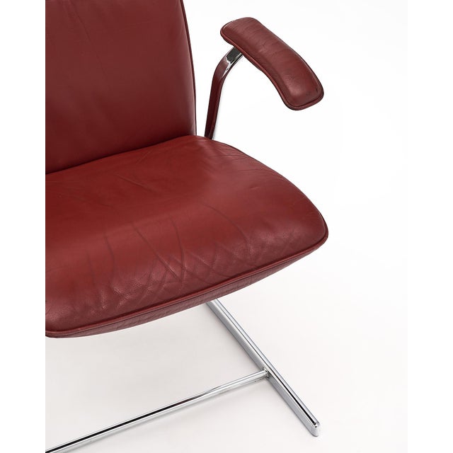 Red Set of Red Leather and Chrome Armchairs For Sale - Image 8 of 9