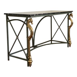 Mid 20th Century Hollywood Regency Italian Brass and Marble Seahorse Console Table For Sale