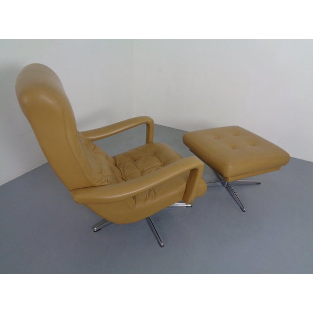 Silver Set of Leather Swivel Easy Chair and Ottoman, Switzerland, 1960s For Sale - Image 8 of 18