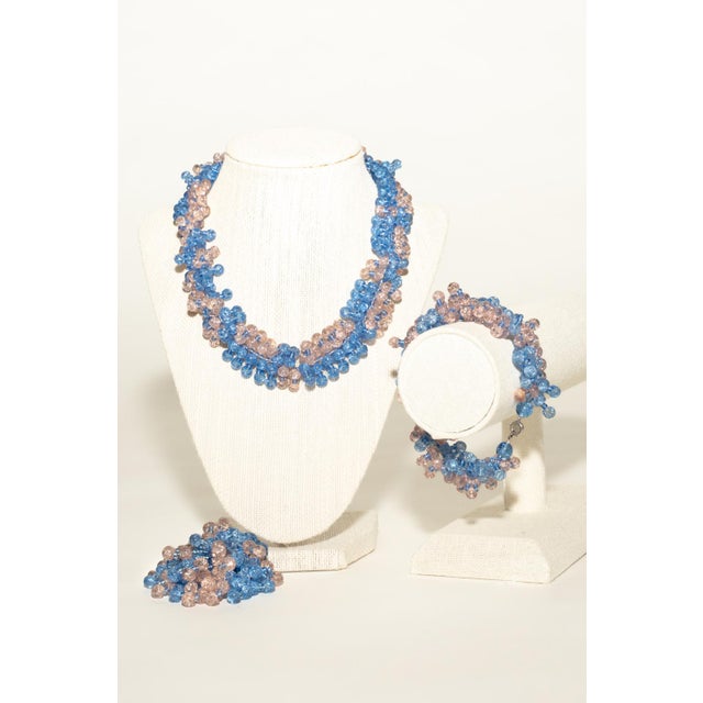 Vintage Murano Glass Beaded Necklace Set With Brooch and Bracelet, Pink and Blue, 3 Pieces For Sale - Image 11 of 18