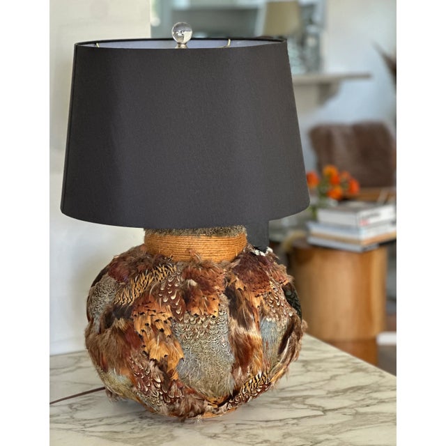 American Vintage Round Feathered Table Lamp For Sale - Image 3 of 8