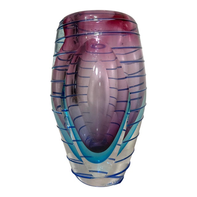 High Quality Vintage Hand Blown Italian Murano Signed Art Studio Glass Vase For Sale